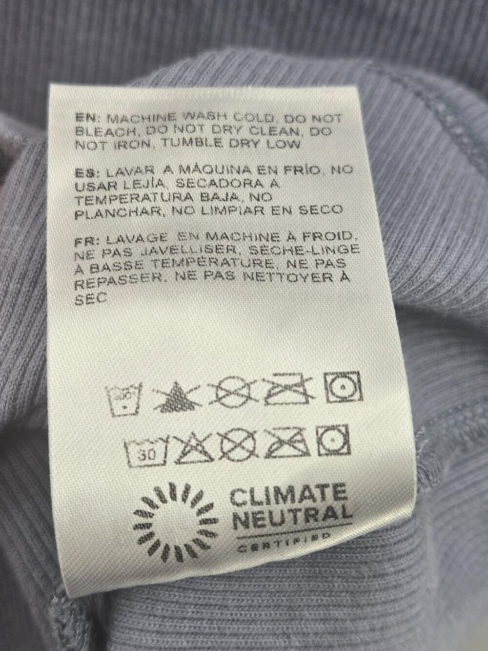 Reformation Grey Blue Fitted Ribbed Cropped Organic Cotton Baby Tee Shirt Large - Picture 6 of 8